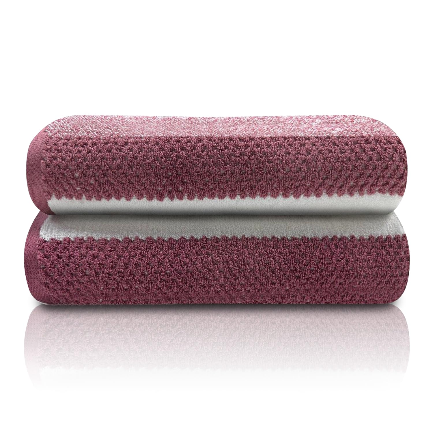 GC GAVENO CAVAILIA Stripe Bath Sheets 2Pk | (90x140 Cm) Extra Large Bath Sheets Set of 2 | Fast Drying & Water Absorbent Bath Sheet | Hotel Quality Cotton Towels Sets For Bathroom, Dark Pink