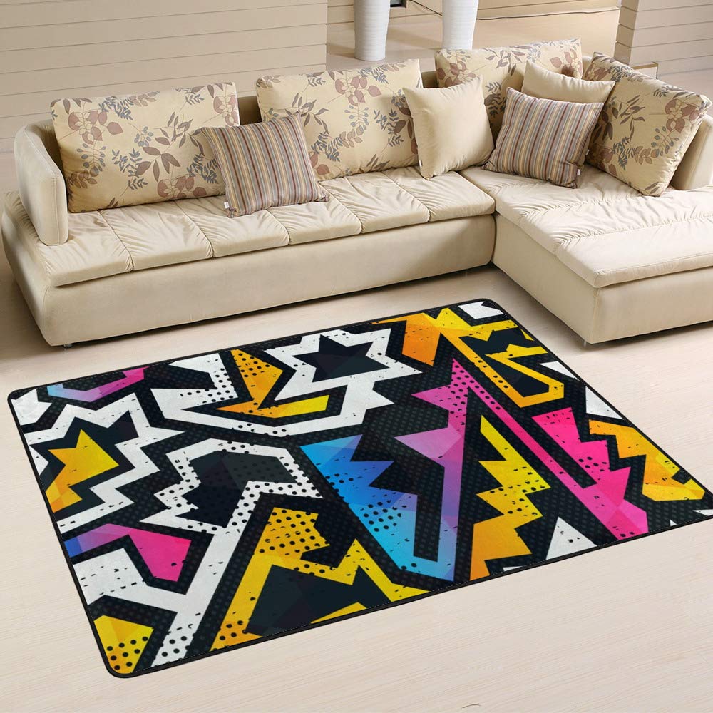 Tapis géométrique brillant Ruchen facile à nettoyer pour chambre