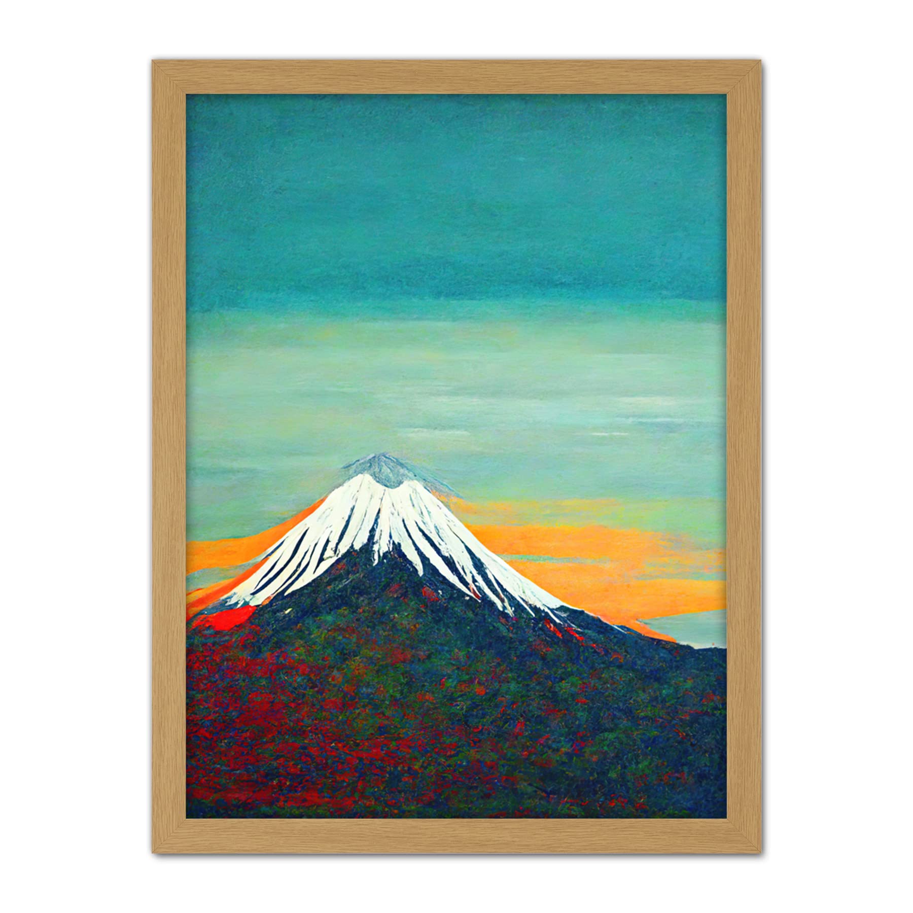 Doppelganger33 LTD Mount Fuji Volcano Peak At Sunrise Artwork Framed Wall Art Print 18X24 Inch