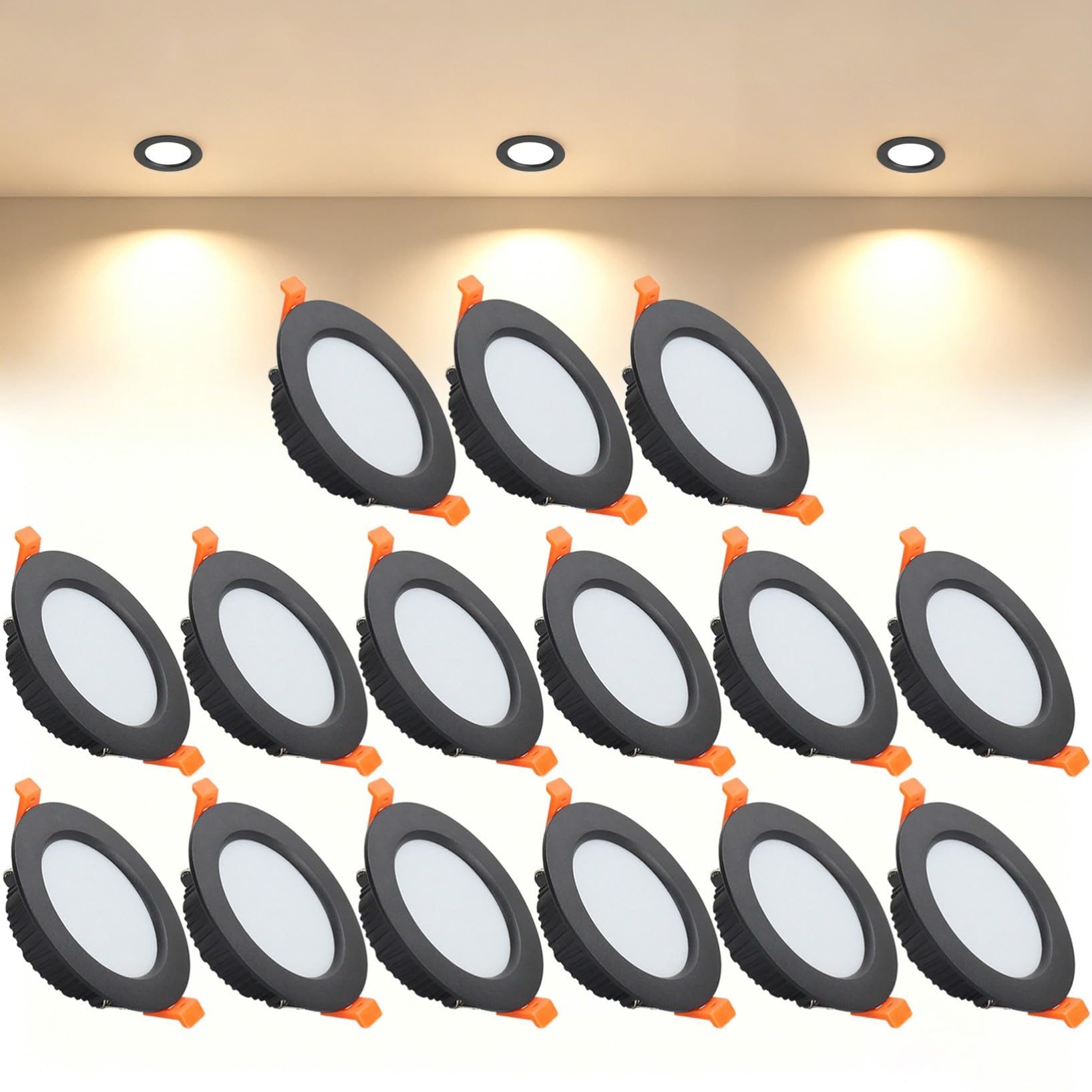VOGHMOLD 9W Ultra Slim LED Downlight Recessed Ceiling Light 3.5 inch, 3000K Spot Lights Black Aluminum Trim, Cut Φ90-100mm, AC110-240V Panel Lighting for Office Hallway Closet, 15 Pack