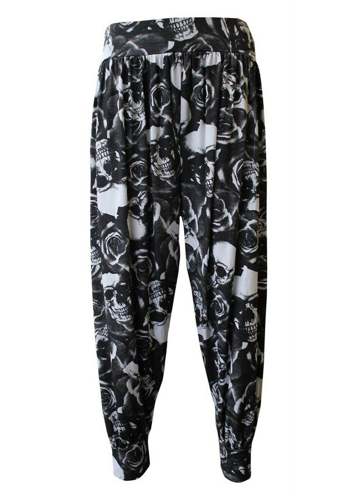 Wearall Women's Rose Skull Plus Size Harem Trousers Full Length Stretch Casual Pants Sizes 20-22