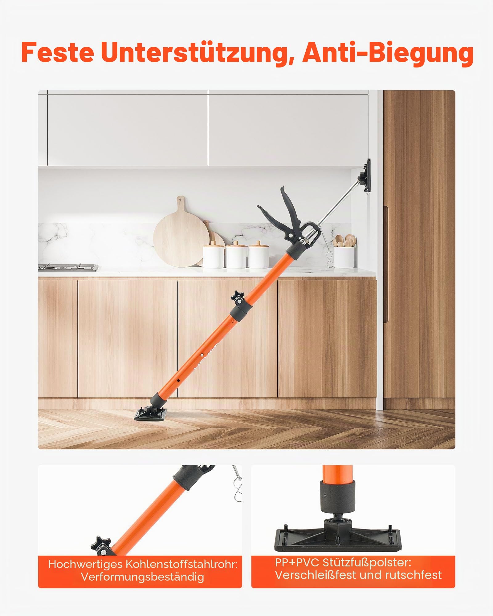 VEVOR Einhandstütze, 2 Stk., Deckenstütze 53–155cm, Teleskopstütze aus Stahl, Montagestütze bis zu 70kg Kapazität zum Installieren von Schränken, Anheben von Trockenbauwänden, Frachtstangen