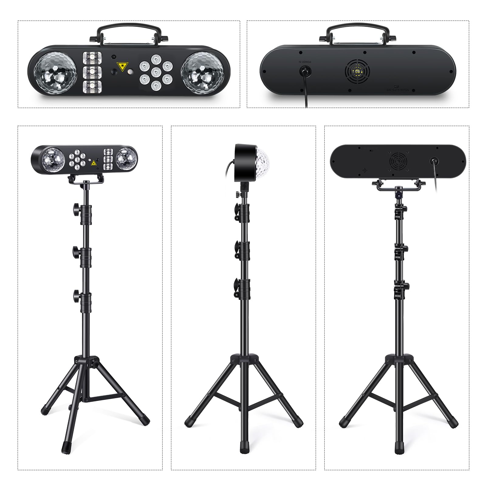 Telbum Luces de DJ con soporte, juego de luces de bar 5 en 1 con bola giratoria/estroboscópico/UV/LED colorido par y efecto de patrón, sistema de iluminación de DJ activado por sonido para discoteca