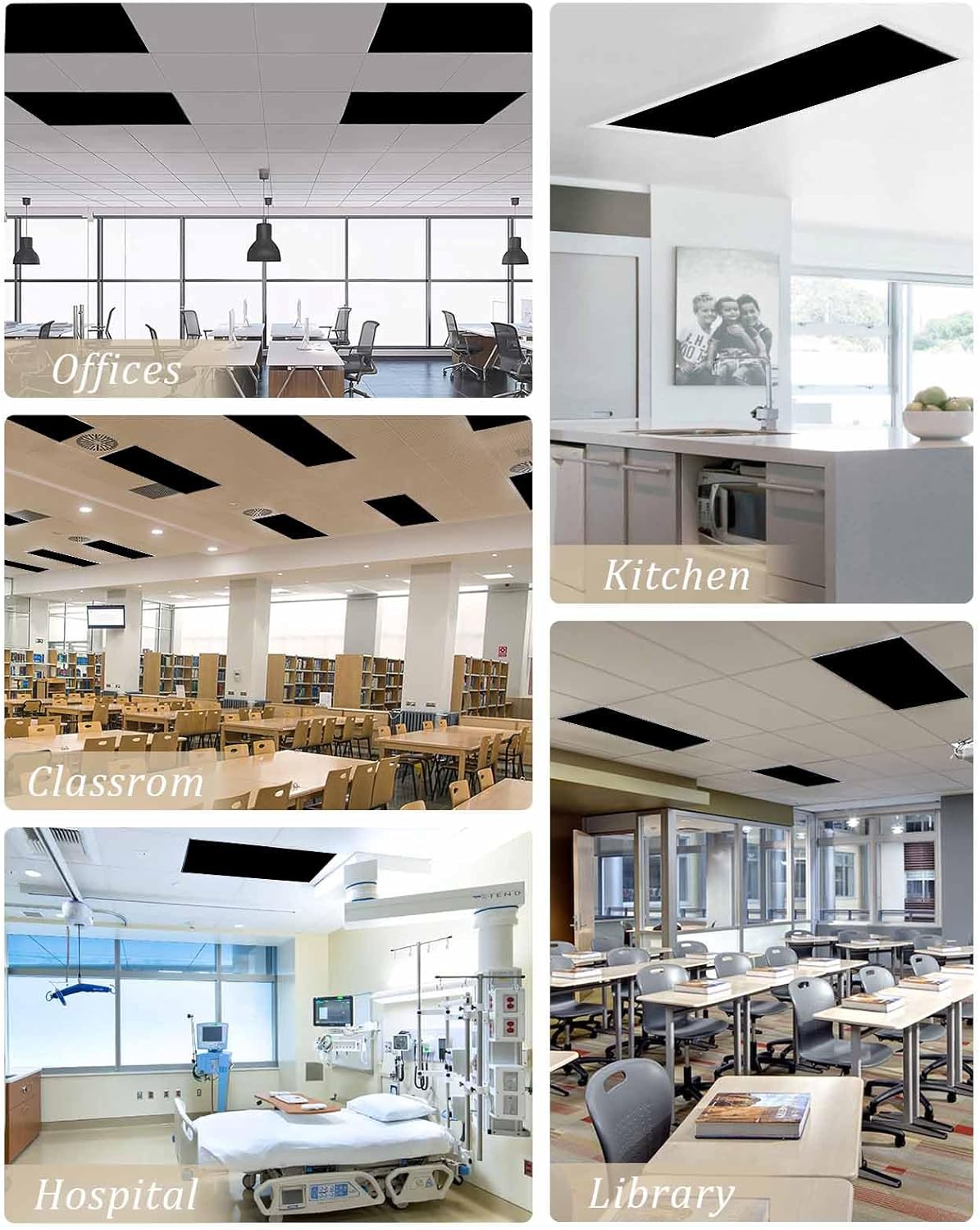 4 Pack Fluorescent Light Cover for Ceiling Lights, Black Magnetic Classroom Light Filters 4x2 Feet, Pure Black Decorative Ceiling Light Covers for Office