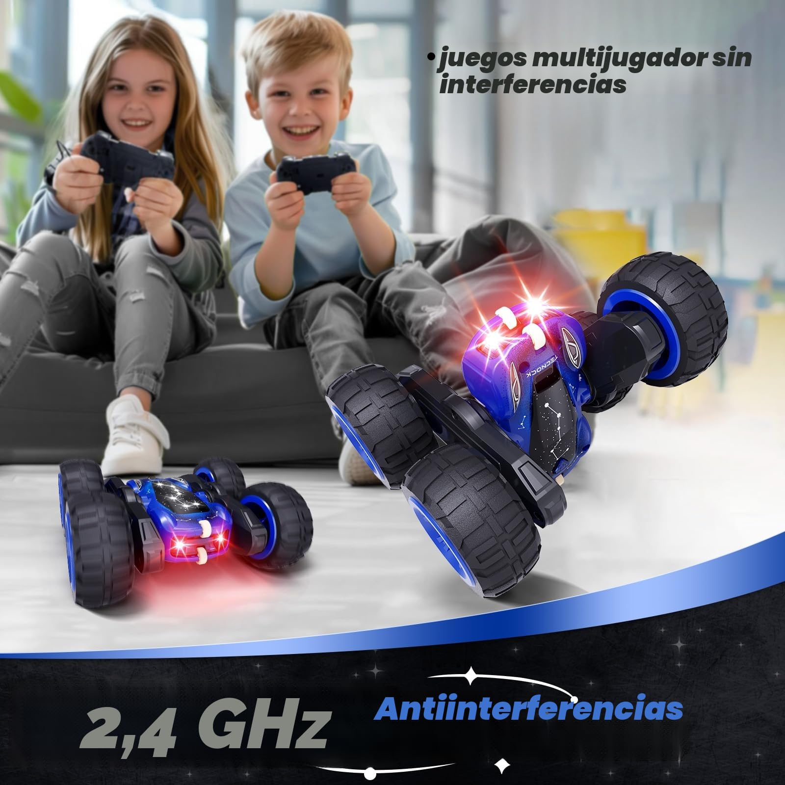 Tecnock 2025 Coche teledirigido con Mando a Distancia de 2,4 GHz 360 ° Flip Stunts RC Coche Monstertruck con luz Colorida a Partir de 3 – 12 años Juguete al Aire Libre Regalo para niños