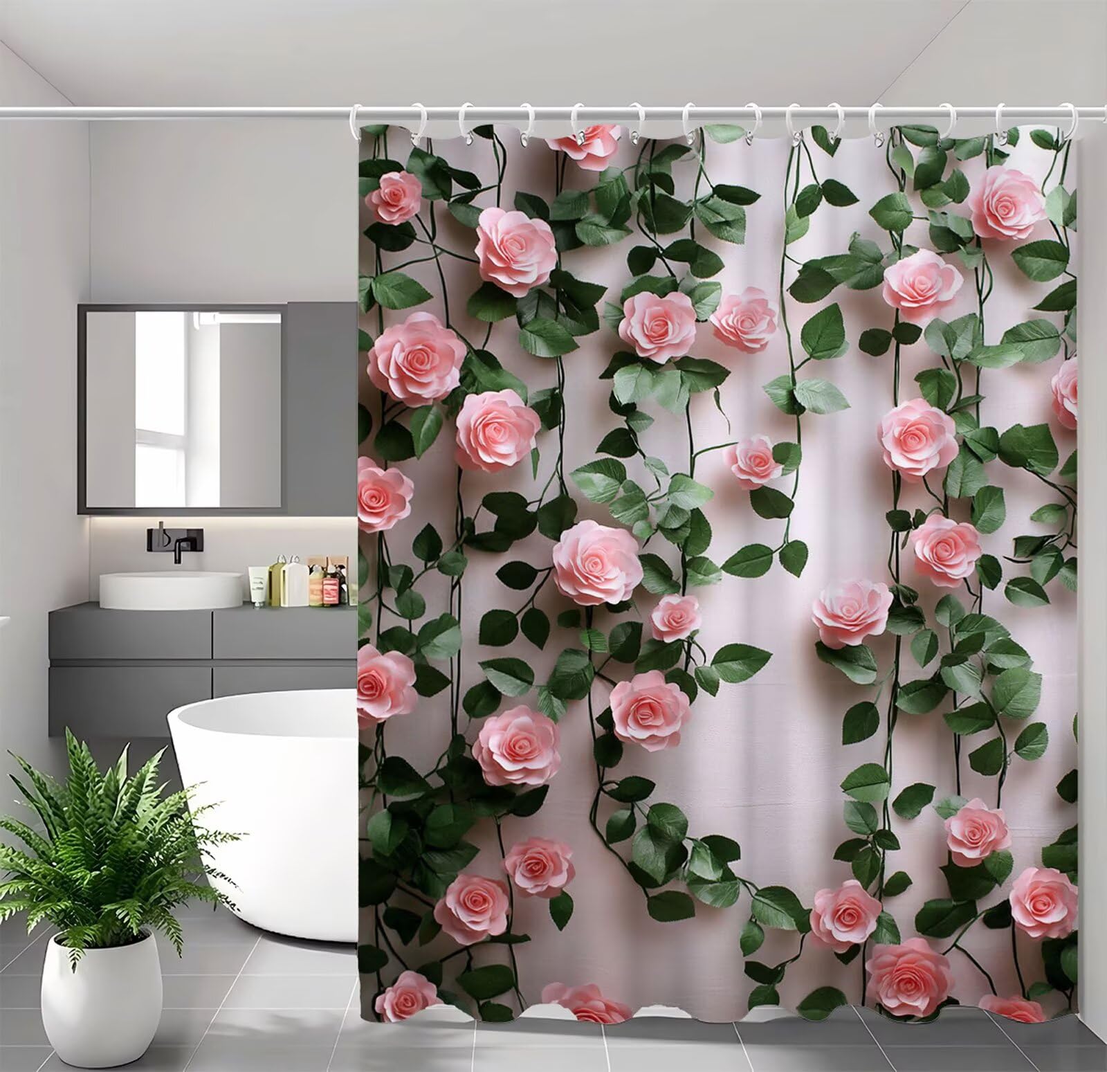 Rideau de douche anti moisissure et imperméable en tissu rose lavable pour baignoire 80x200