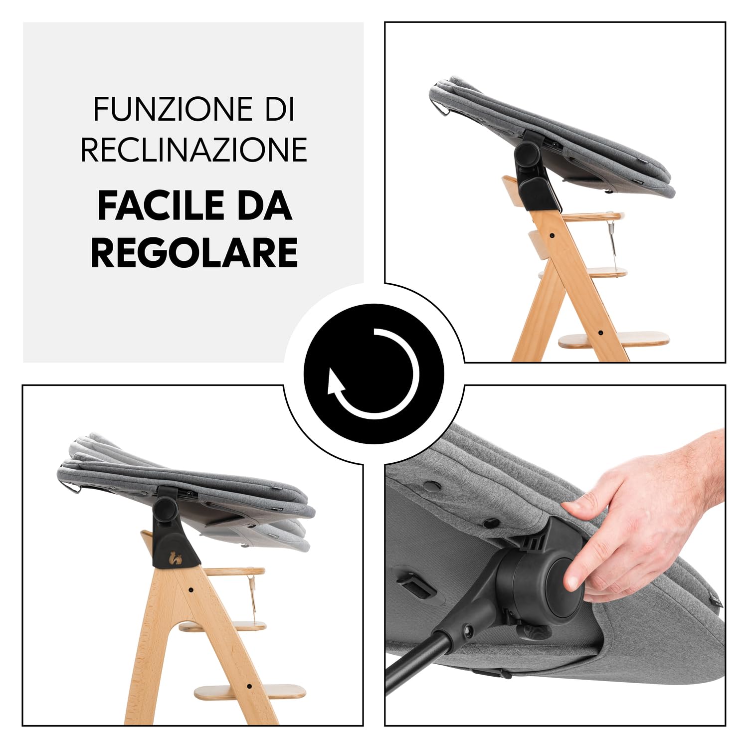 hauck Sdraietta Neonato 3in1 Per Seggiolone Pappa Alpha+, Beta+ e Arketa - Ergonomico Dondolo Neonato da 0 Mesi Fino a 15 kg, Con Cintura 5 Punti, Riduttore e Rivestimento in Cotone - Grigio Melange