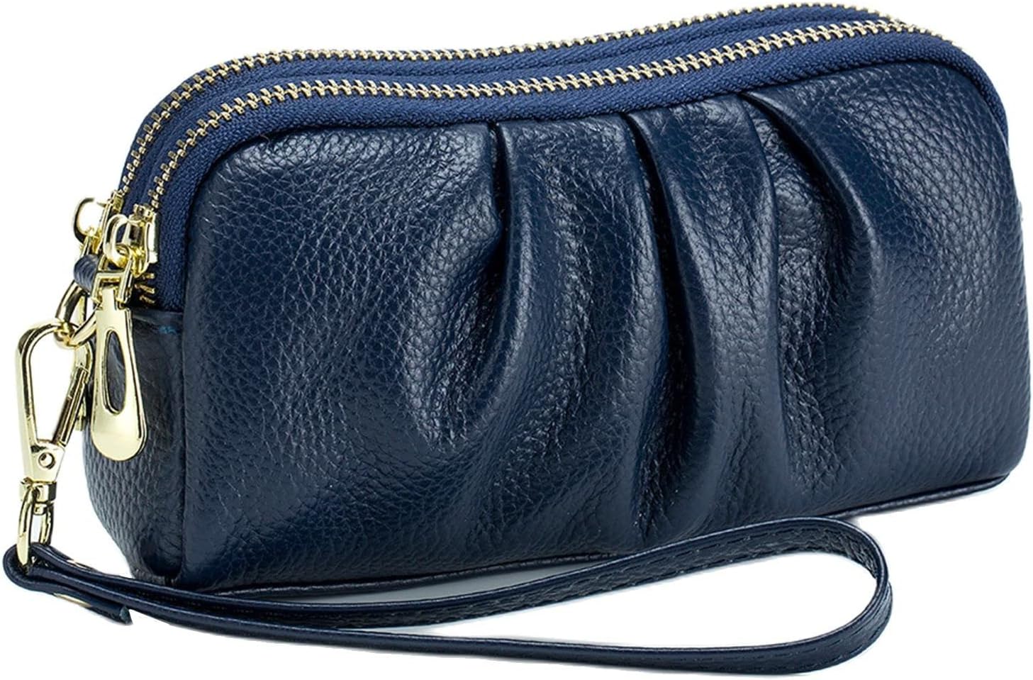 Yizelli Women's Pleated Leather Wristlet Clutch Bag Double Layer Zipper Purse Cell Phone Wallet