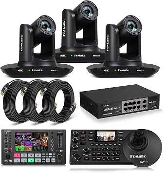FoMaKo 4K HDMI PTZ Camera NDI AI Auto-TrackingGen 3, NDI HX3 Certified, 20X Optical Zoom,for Sports Events Including Football and Other Ball Games Live StreamingK20UHX3+P1000+M3+KC608+FMKH107X3