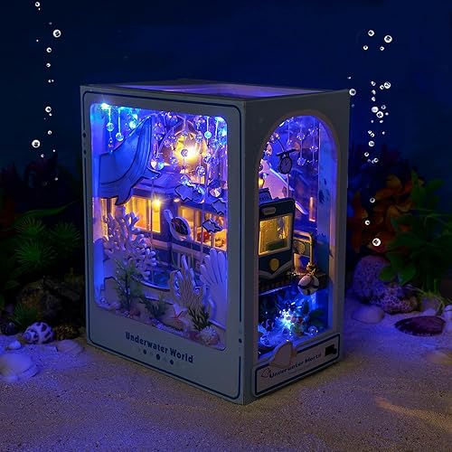 Miniatura 4 de Rompecabezas de madera 3D con soporte de libro, kit de rincón de libros de bricolaje, sujetalibros de madera para casa de muñecas, kit de