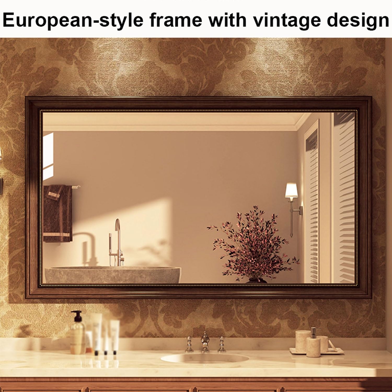 Specchio Bagno，Rettangolare Specchi da Parete per Bagnos，Facile da Montare,HD Vetro Temperato，Stile Retrò,per Armadio Palestra Ingresso Soggiorno(1,50 * 70cm(20 * 28in))