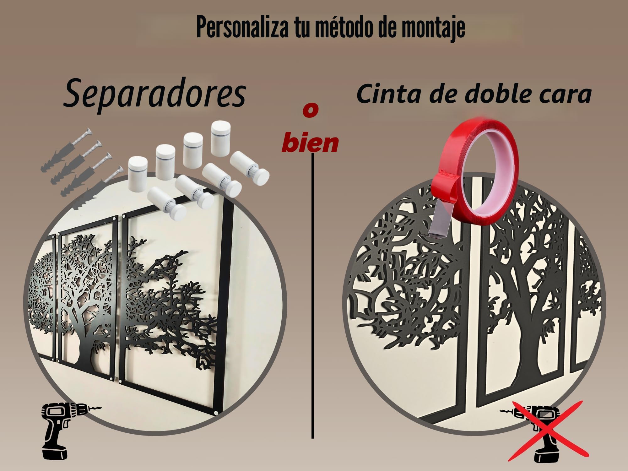 VAILLA MontañasDecoración Mural de Madera 3D Negro Dorado (Adhesivo de Pared)