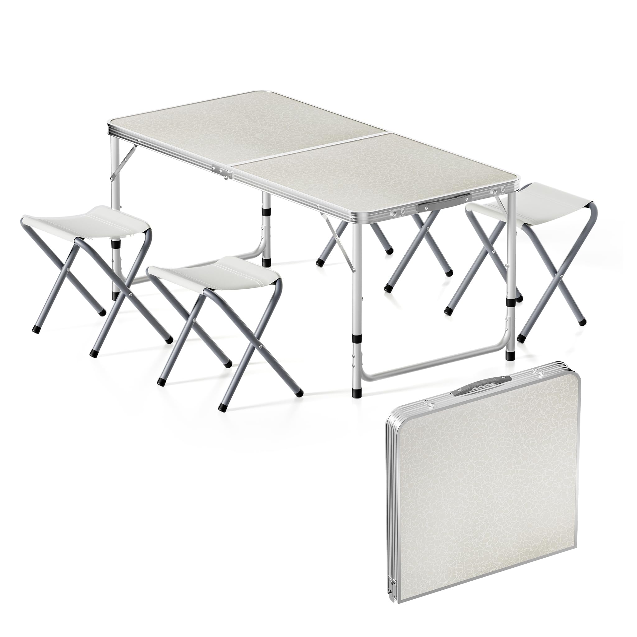 Wiltec Set da campeggio con tavolo pieghevole regolabile in altezza e 4 sedie richiudibili per uso outdoor