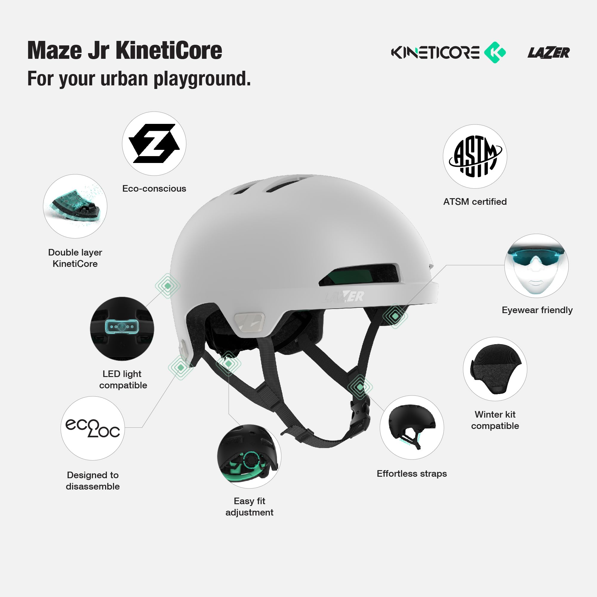 LAZER Maze Jr. KinetiCore Casque de vélo pour enfants, filles et garçons, pour enfants de 5 ans et plus, ajustement réglable de 50 à 56 cm