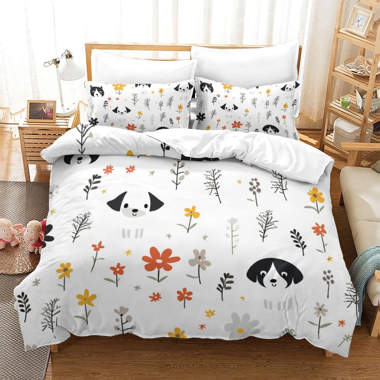 Literie enfants housse couette chiens 3d pour chambre ado lit xxl