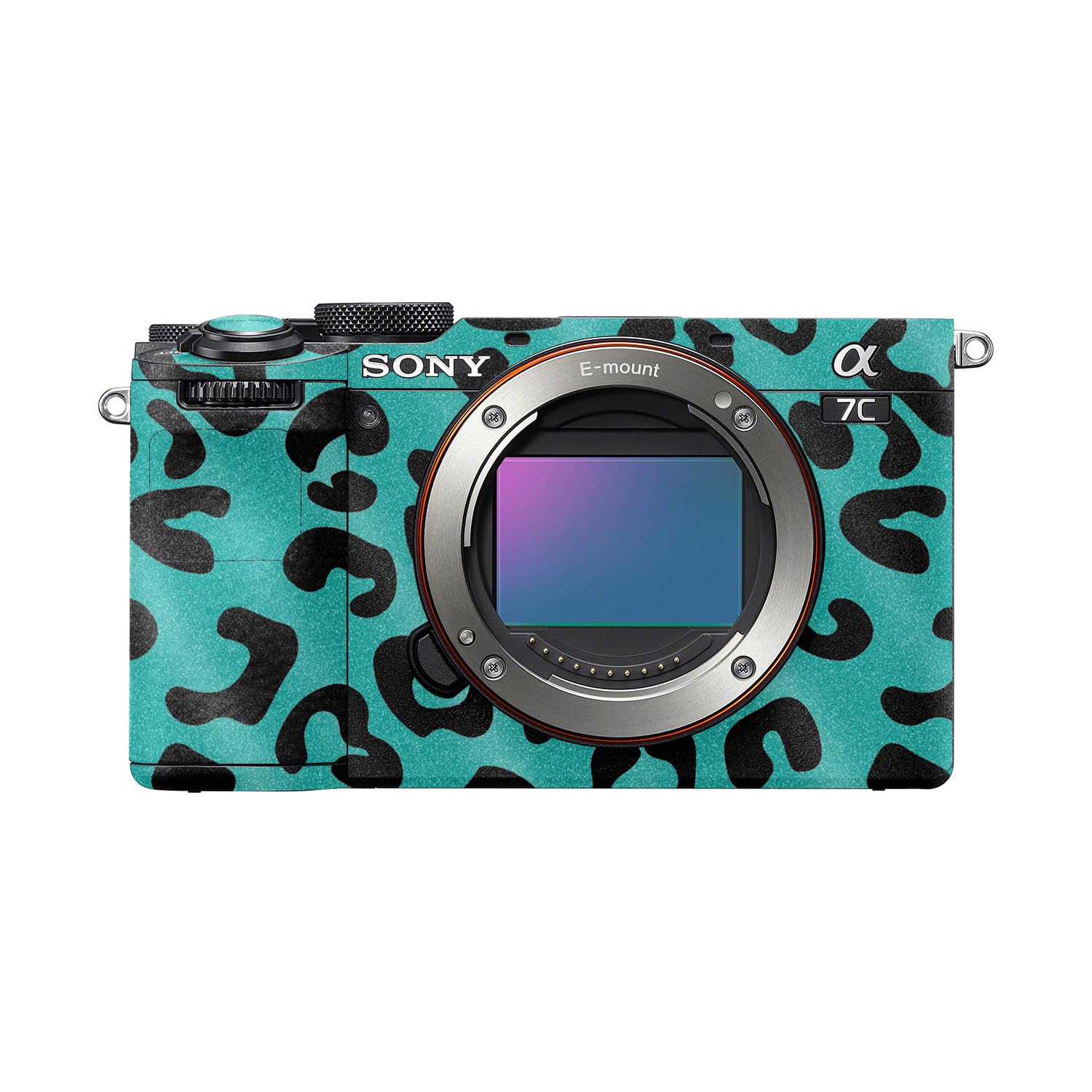 Glossy Glitter Camera Skin Compatible with Sony A7C Mark II (2023) - Teal Leopard - Premium 3M Vinyl Protective Wrap Decal Cover - Easy to Apply | Crafted in the USA by MightySkins