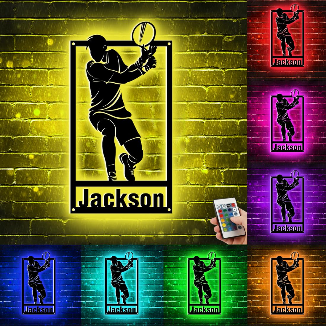 Collienght Custom Tennis Metal Wall Art Sign Light Personalized American Tennis Helmet Name Number Wall Sign LED Lamp Tennis Team Club Neon Sign Us Rugby Neon Light for Bedroom Living Room Home โ image 1
