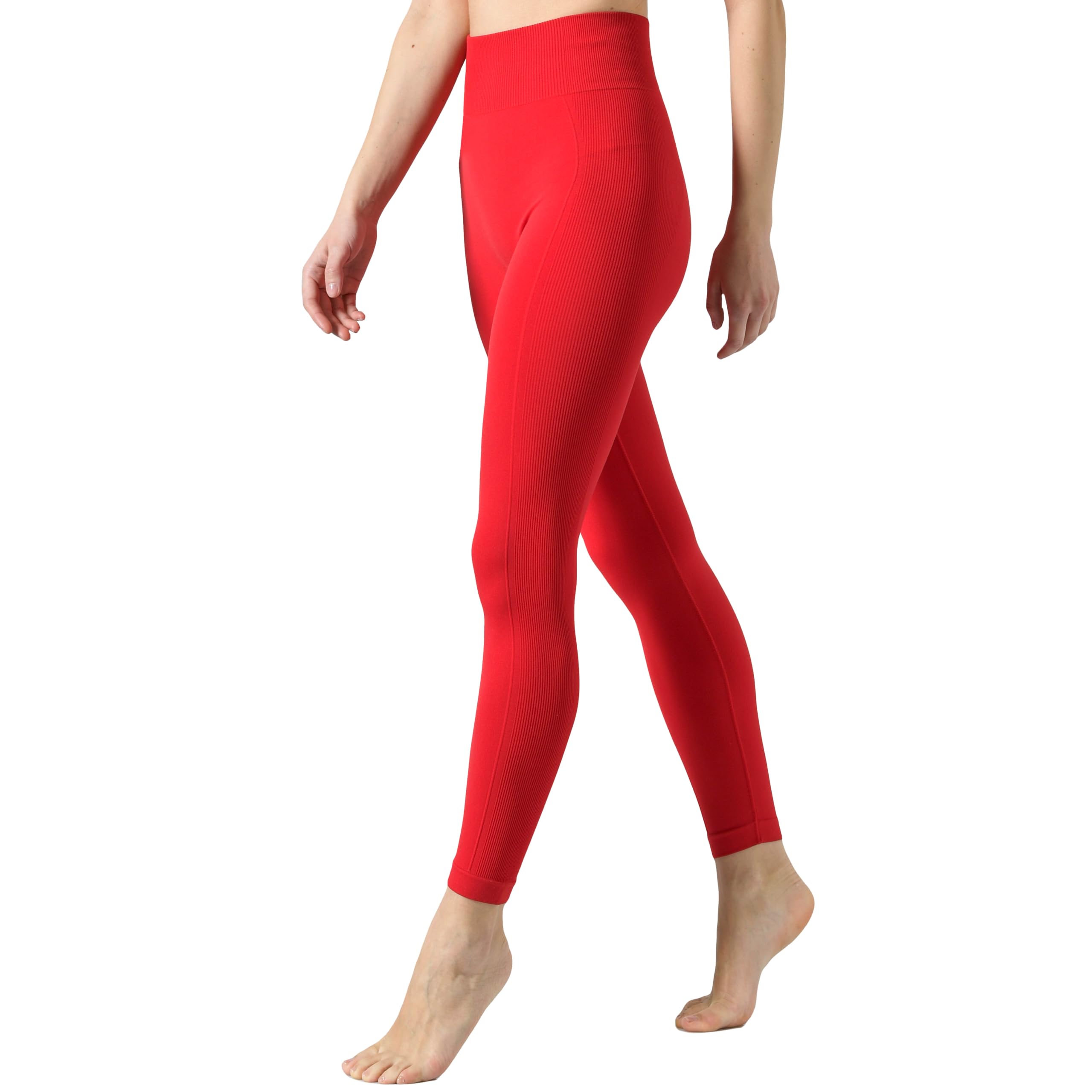 Risalti Gym Leggings for Women Ribbed Ilena - Leggings for Women High Waist, Sports Leggings Elegant, Women's Leggings Microfibre, Seamless Leggings - Made in Italy Red