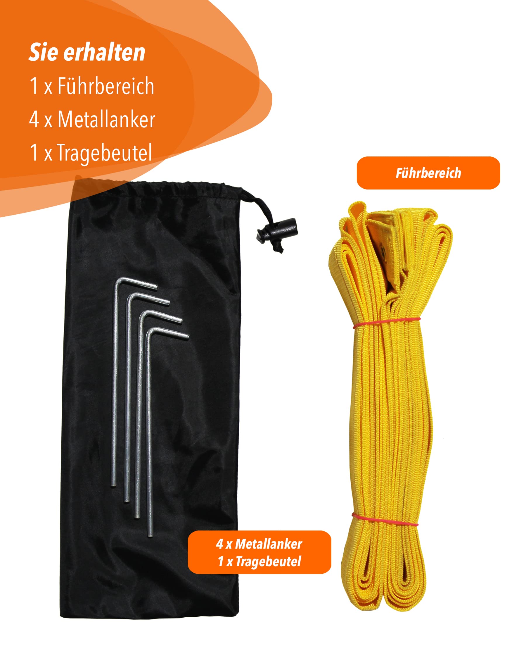 Hoopers-Führbereich 2 × 2 m – für H3 – gelb – inkl. Metallanker & Tragebeutel – Nylon