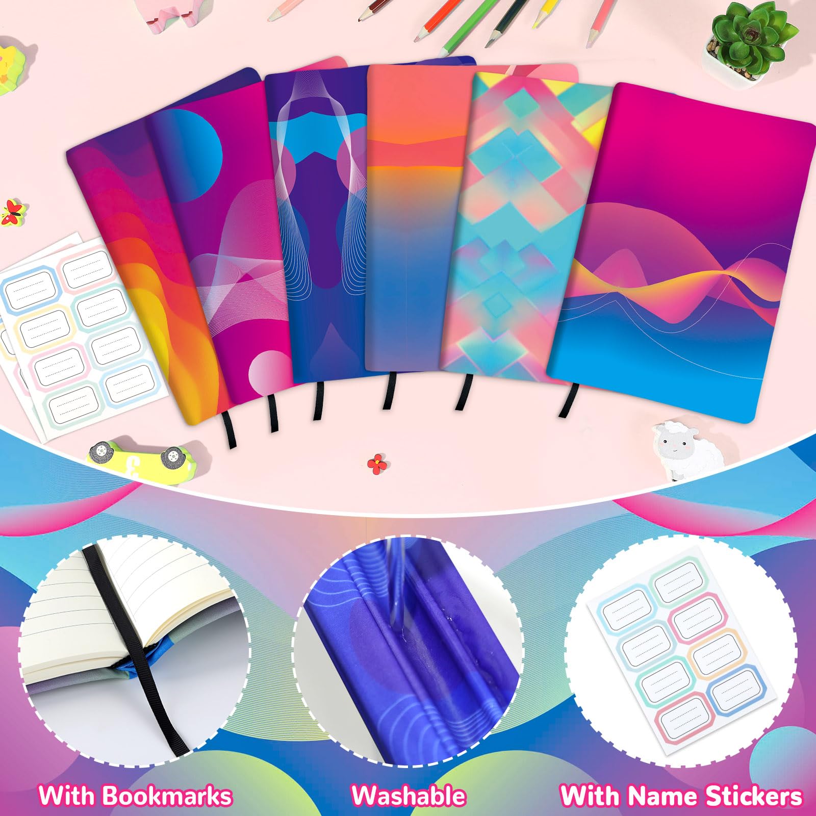 Confezione da 8 copertine protettive per libri, riutilizzabili, in tessuto, 22,9 x 28,9 cm, fluorescenti, elasticizzate, con etichetta adesiva, per la maggior parte dei libri di testo con copertina