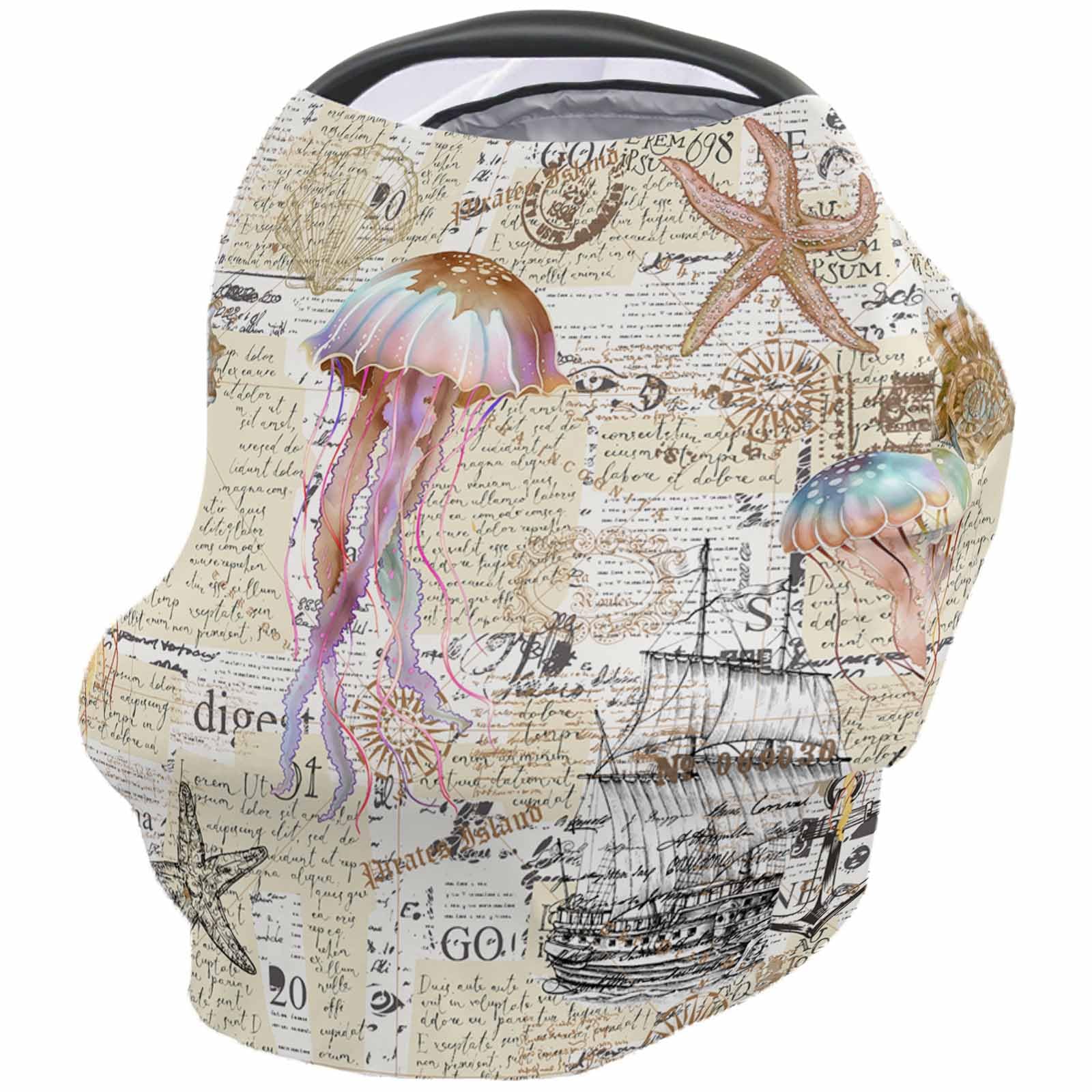 Nursing Cover for Breastfeeding Scarf, Summer Watercolor Starfish Jellyfish Baby Car Covers Super Soft Multi Use for Canopy Shopping Cart Cover Blanket Stroller Cover