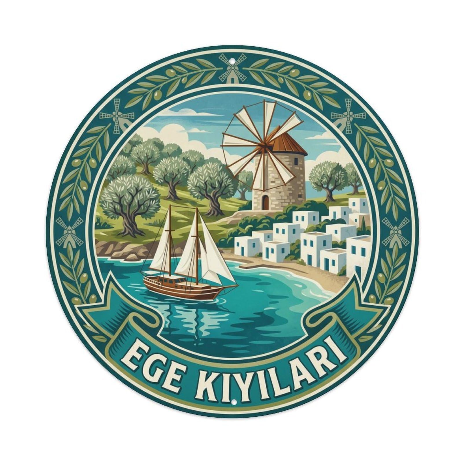Aegean Turquoise Coast Olive Cuisine Classic Graphic Metal Tin Sign