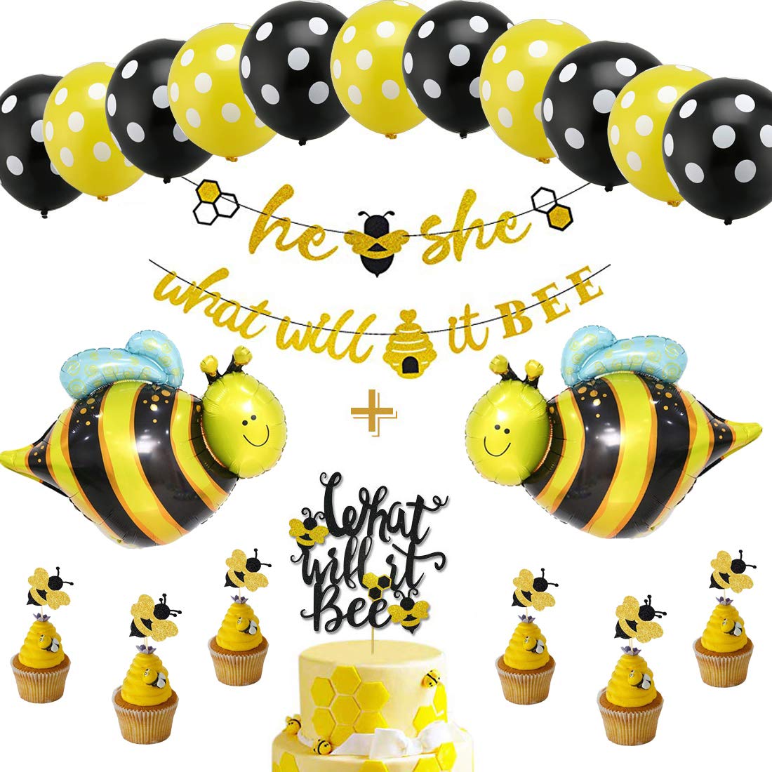 Buy What Will It Bee Gender Reveal Party Decorations Set He or She Bee Banner,Bumble Bee Cake