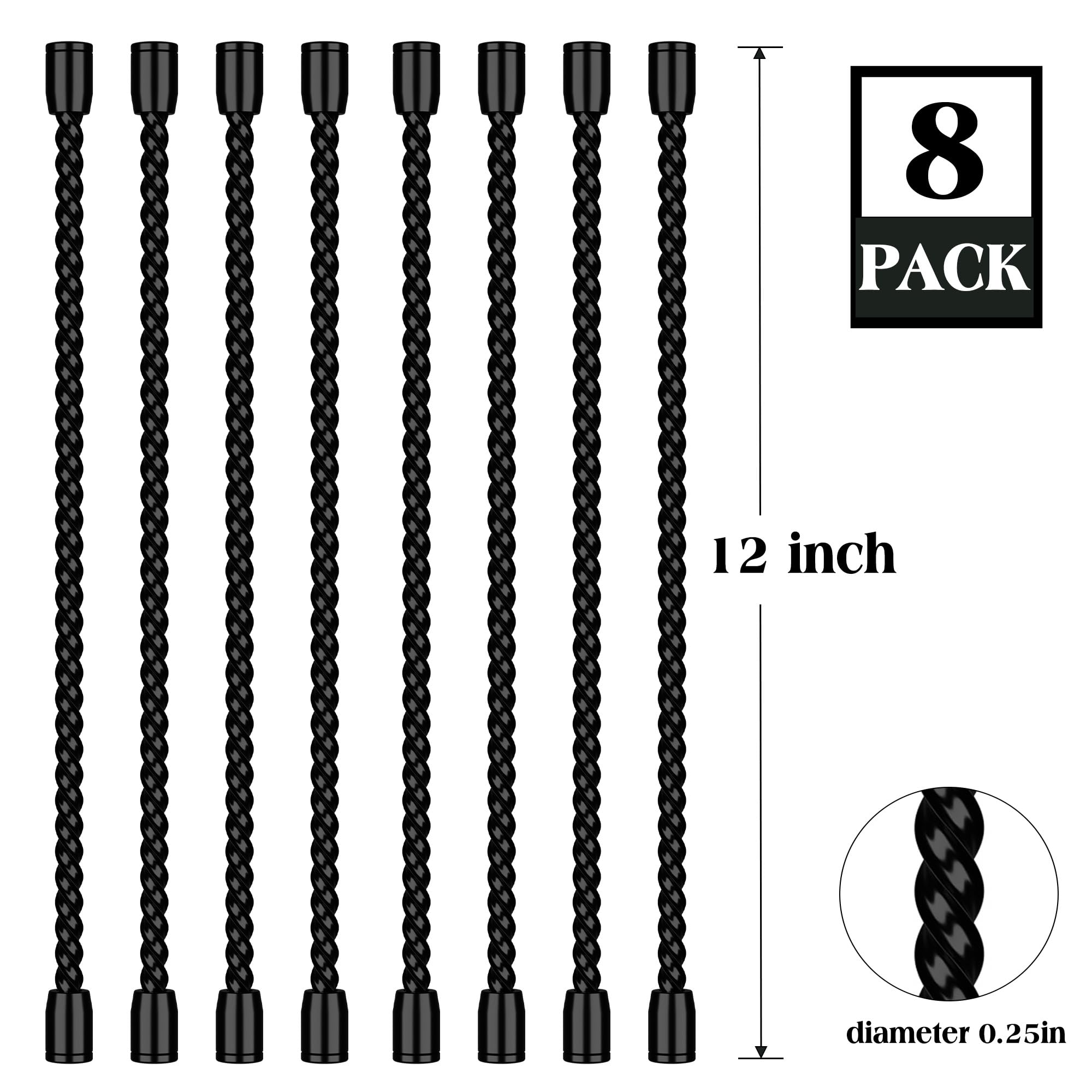 8 bridas de silicona de 12 pulgadas, bridas de goma flexibles, bridas reutilizables para cables, bridas negras para organizar, agrupar (negro)