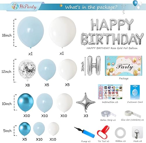 Miniatura 2 de 101 piezas de decoración de fiesta de cumpleaños azul y blanco para hombres, bebés, niños y niños, globos de aluminio 3D de feliz cumpleaños+globos