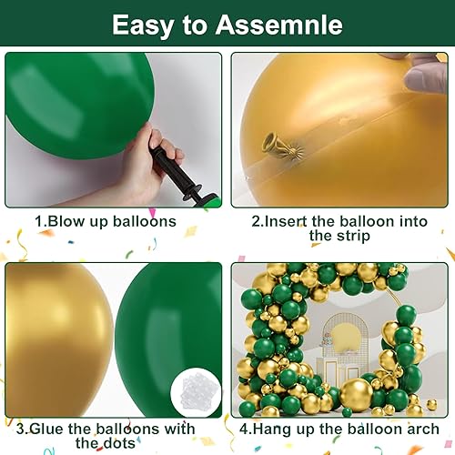 Miniatura 3 de Globos verdes y dorados, 124 piezas de 5, 10, 12, 18 pulgadas, color verde oscuro y dorado metálico, kit de guirnalda de arco para cumpleaños,