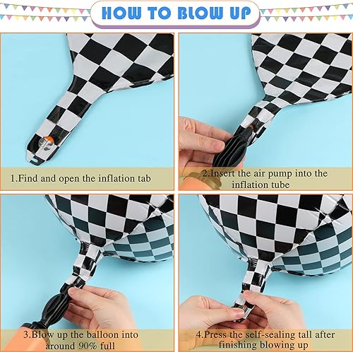 Miniatura 7 de 6 globos a cuadros de auto de carreras, 3 globos de aluminio puntiagudos con explosión para decoraciones de fiestas de carreras, esfera gigante de