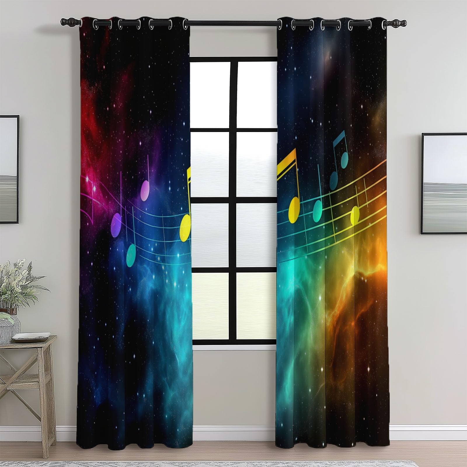 Isolant Anti-Froid et Chaleur, Rideaux Thermiques 91.5L X 160H cm (2 Panneaux), Notes Fantastiques Nébuleuse pour Chambre d'enfant, Coloré