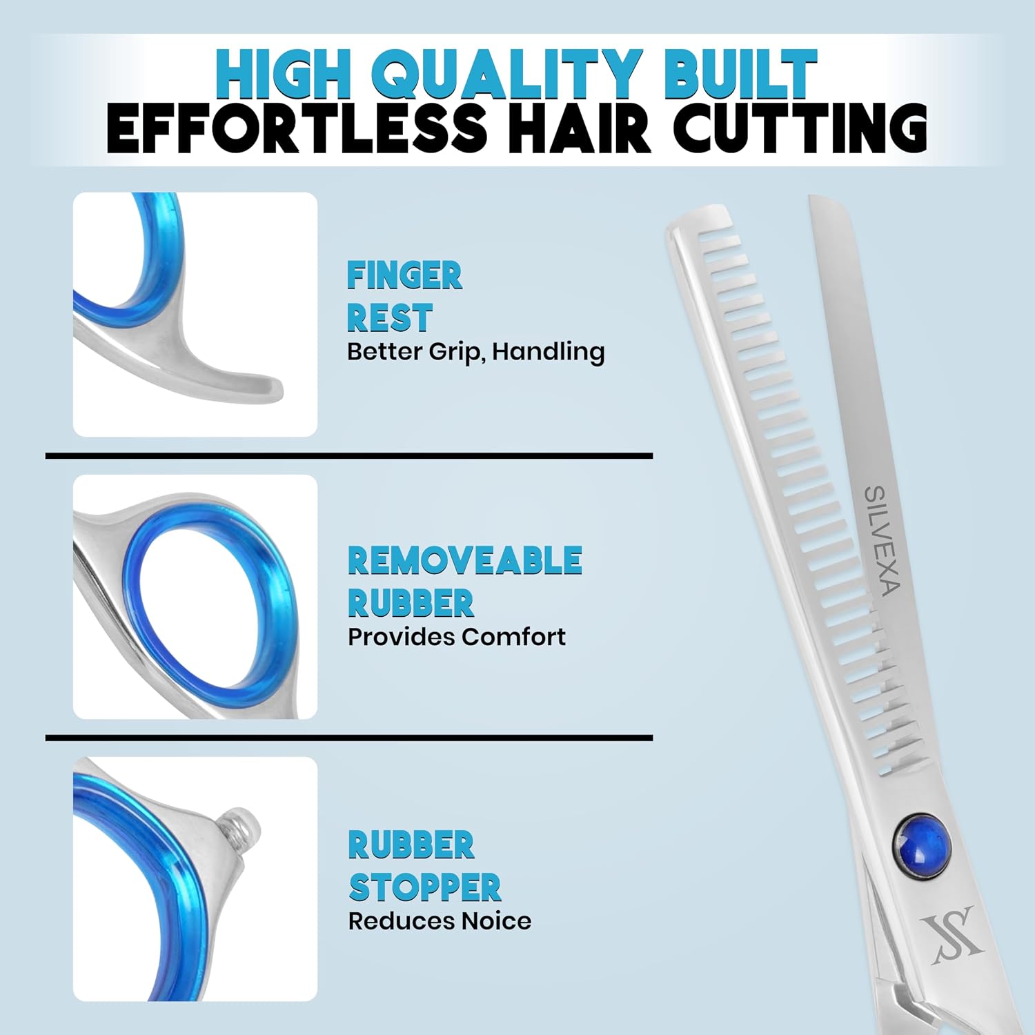 6” Professional Hair Thinning Scissors – 28 Teeth 420C Stainless Steel Salon Shears with Blue Tension Screw & Comfort Grip – Blunt Tips for Safety