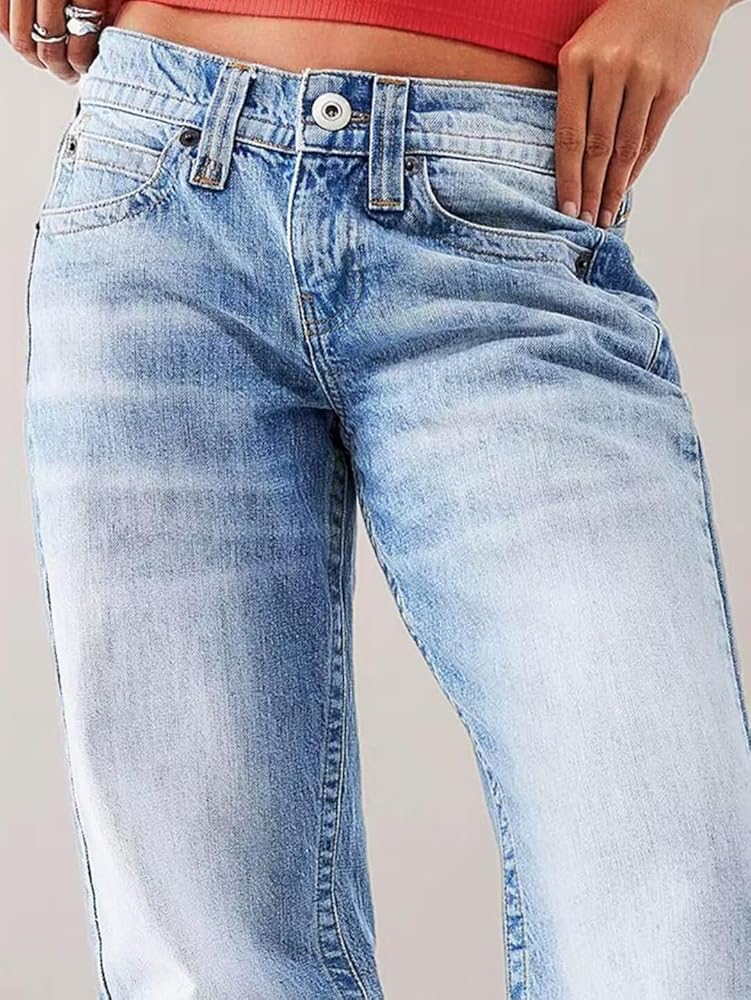 Flamingals Women's Baggy Jeans Wide Leg Low Waist Wash