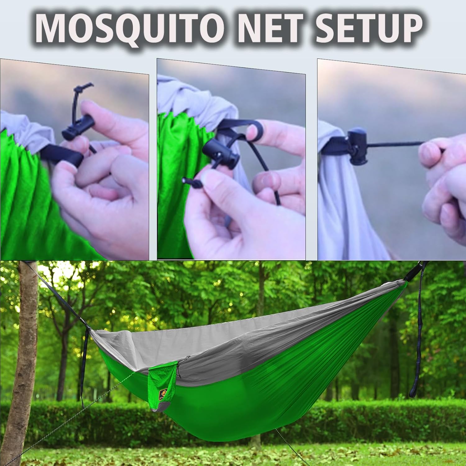 Camping Hammock, Portable Hammocks with Mosquito Net,Lightweight Nylon Parachute Hammock with 10ft Tree Straps,Camping Gear Must Haves for Travel Hiking Backpacking Beach Patio-Red&Grey