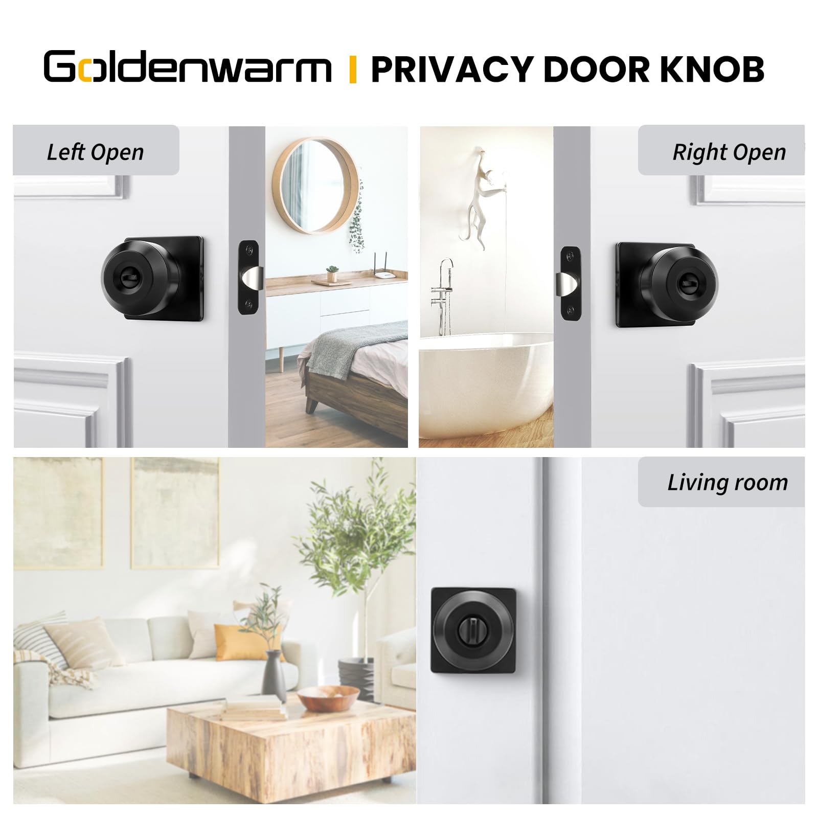 Goldenwarm Matte Black Privacy Door Knobs (3 Pack) -3