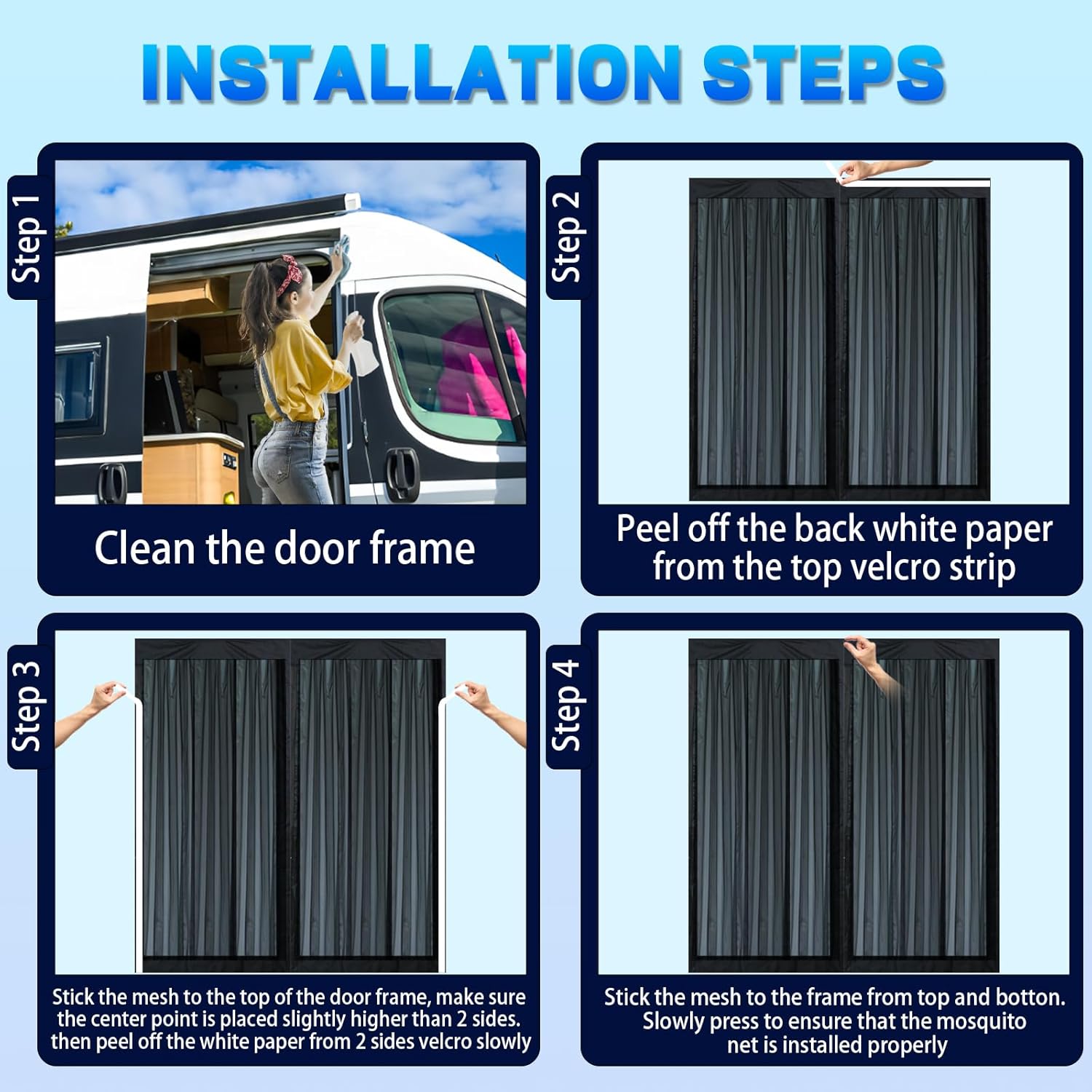 RV Van Bug Screen Sliding Door Fly Screen Compatible with Standard Roof Mercedes Sprinter & Fo-rd Transit, High Roof RAM Promaster and Campervans, Universal Magnetic Closure Mosquito Net 71"(H)x59"(W)