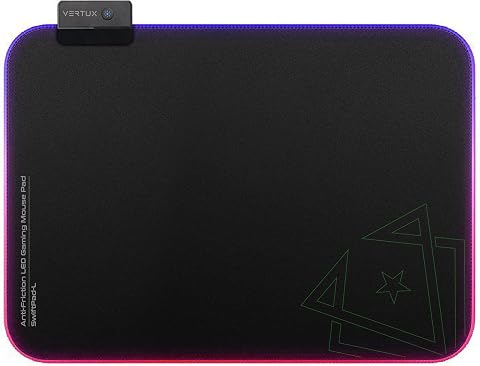 Vertux SwiftPad-L, oyun fare altlığı, düz kayma, mikro dokulu kumaş yüzey büyük (32,8 x 20 cm), dikişli kenarlı, kaymaz taban, 13 RGB LED modu