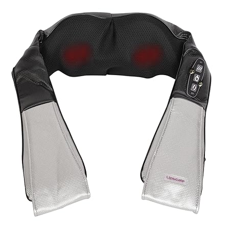 Upscale Deep Kneading Neck and Shoulder Shiastu Massage,25W Adapter, Electric Body Massager with Infrared Heat, 3 control keys, 2 massage directions, PU leather material-Silver and Black