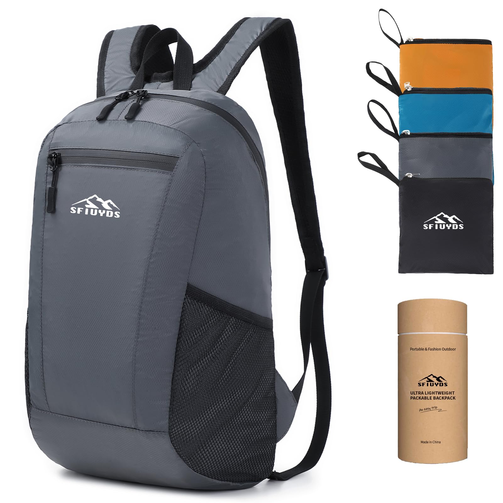 SFIUYDS Lightweight Hiking Backpack Small,Waterproof Hiking Daypack,Foldable Backpack for Travel,Ultralight Daypack (Nylon, Grey)