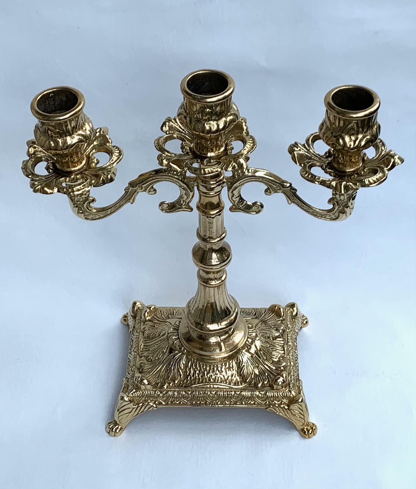3 Flammiger Kerzenleuchter Messing Gold 23 cm Kerzenständer Antik Stil Kerzenhalter Barock jugendstill Tischleuchter Mehrarmig Tischdeko 80410