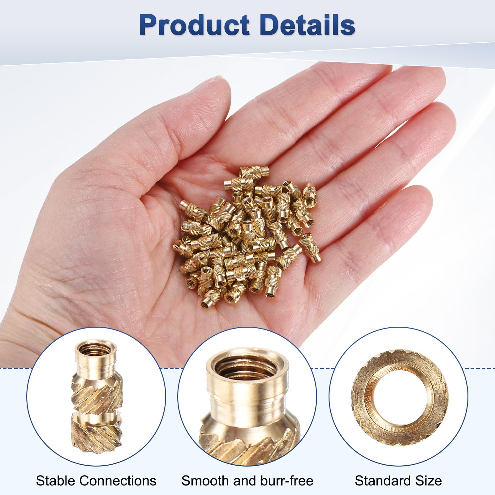M METERXITY 100-Pack Threaded Inserts, M2.5 x 8mm L x 4mm OD Brass Heat Set Insert Nuts - Image 2