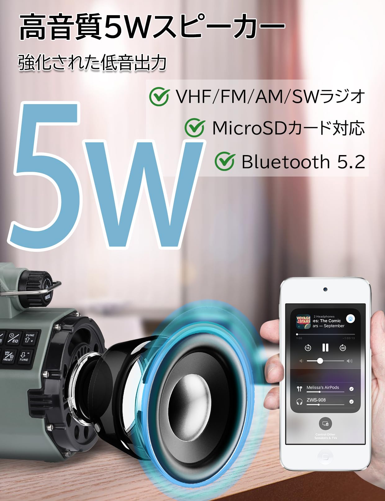 Amazon.co.jp: ZHIWHIS 防災ラジオ Bluetoothスピーカー/マイクロSD