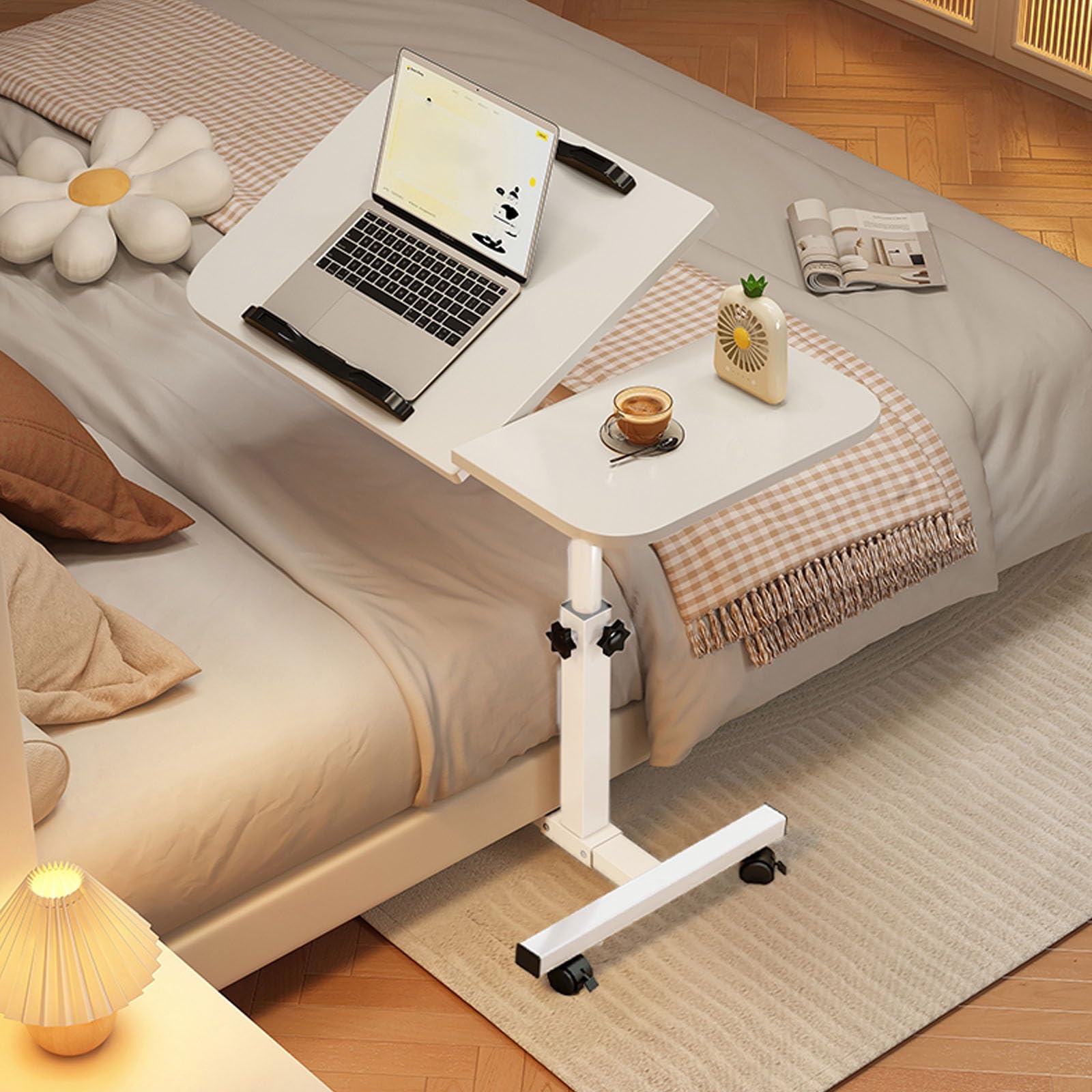 Tavolino Da Letto Con Ruote, Tavolo Da Comodino Regolabile In Altezza Per Uso Medico, Carrello Per Computer Rimovibile Con Pannello Inclinabile, Adatto A Piccoli Spazi, Scrivania Di Scrittura Pieghevo