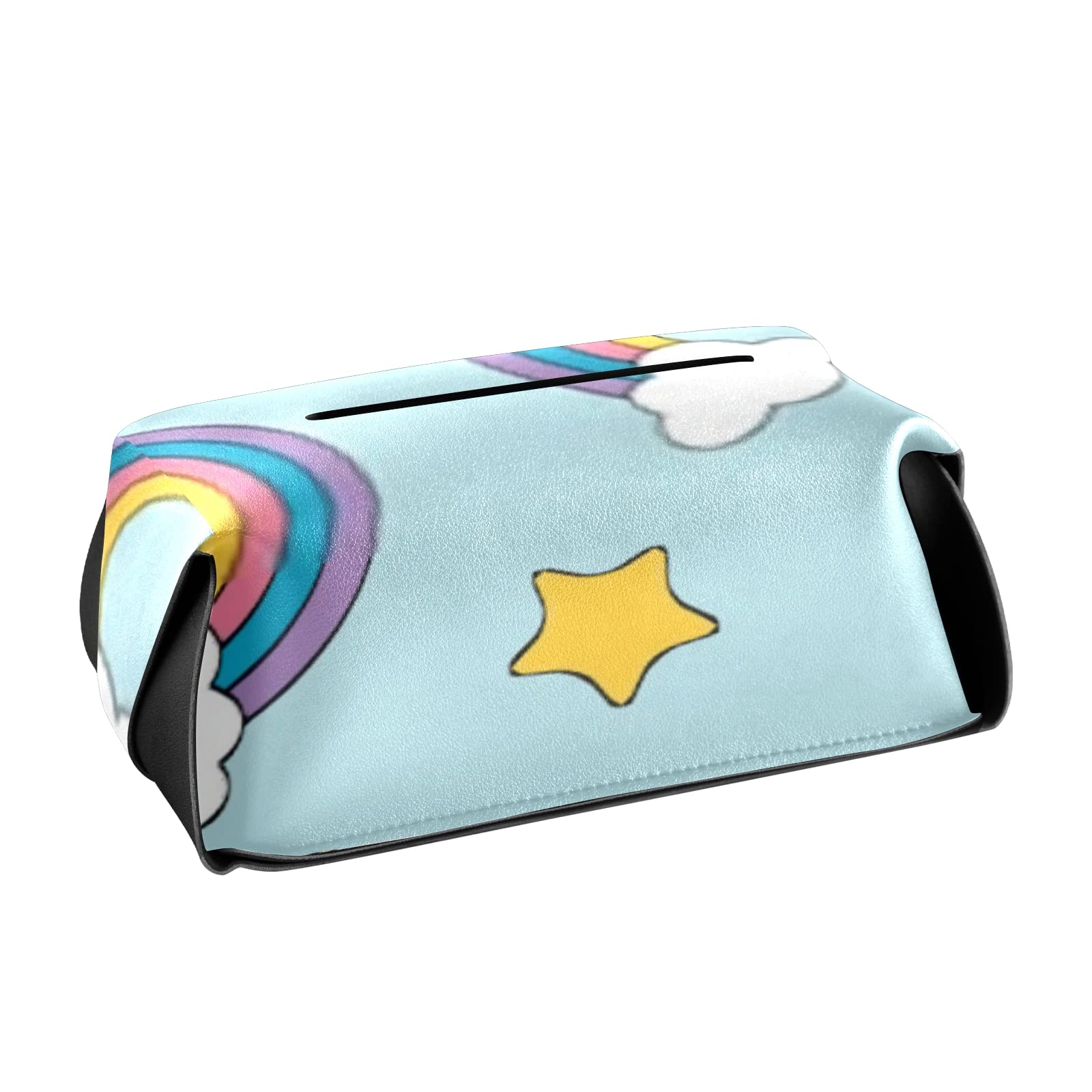 Pu Leather Tissue Box Cover Holder,Modern Rectangular Pastel Rainbow Starson Tissue Box Cover Decorative for Bathroom Vanity Countertop Night Stands Office Car