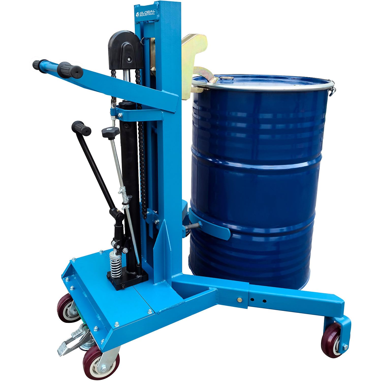 Global Industrial Hydraulic Drum Handler w/Universal Grip & Adjustable Support, 990 Lb. Cap