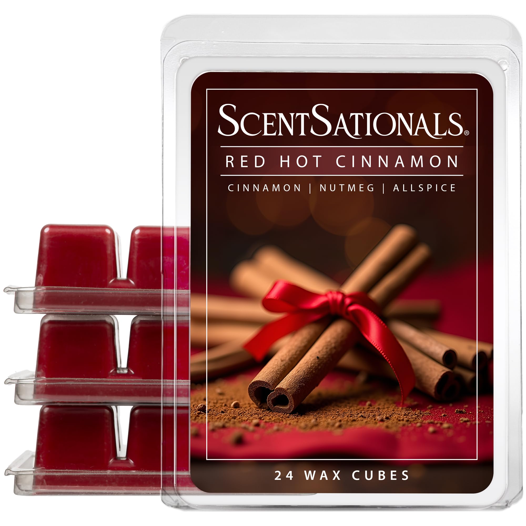 Scentsationals Scented Wax Fragrance Melts - Holiday Collection - Wax Cubes Pack, Home Warmer Tart, Electric Wickless Candle Bar Air Freshener - 2.5 oz (4-Pack) (Red Hot Cinnamon)