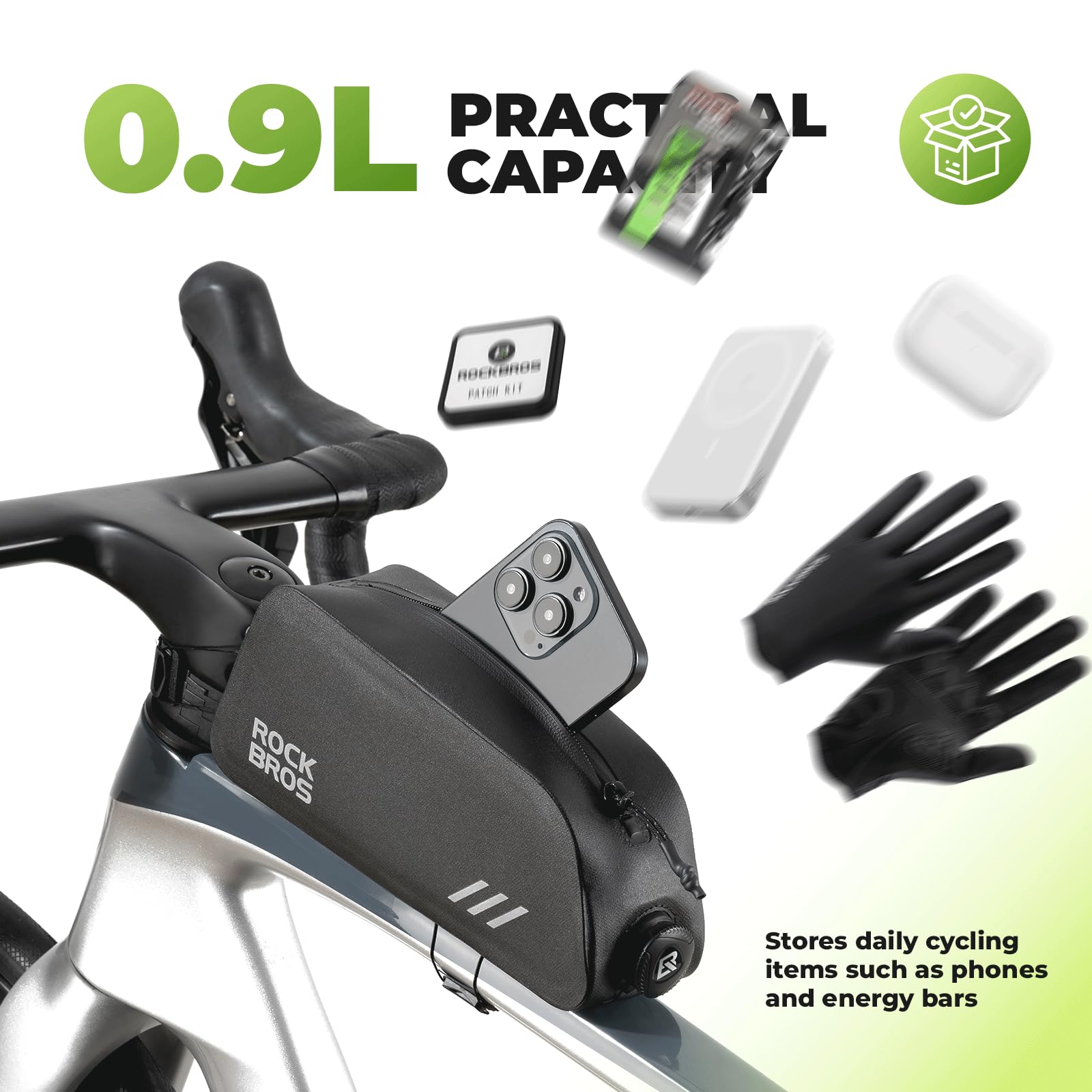 ROCKBROS Borsa da Telaio per Bicicletta 100% Impermeabile 0,9L