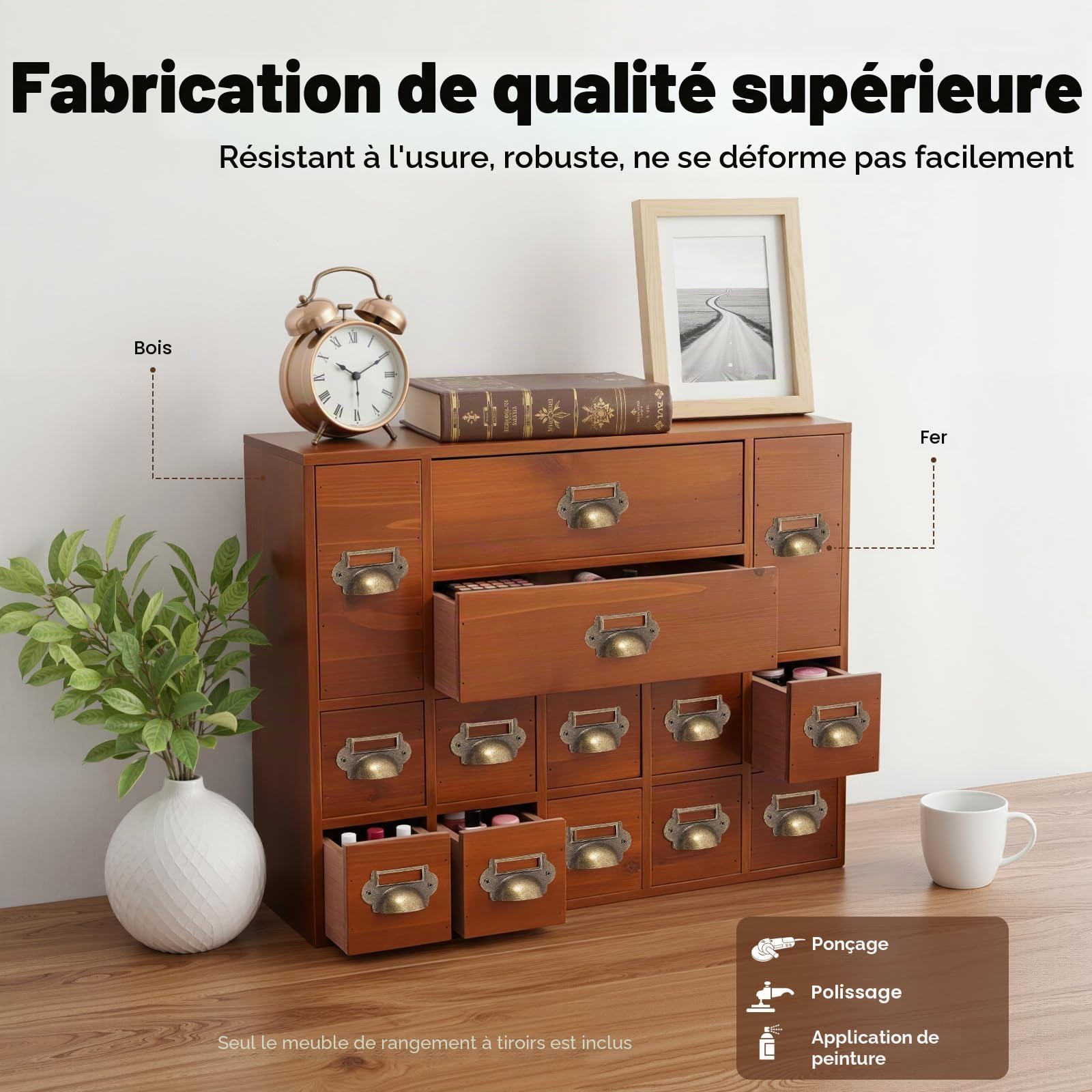Boîte de rangement en bois à 14 tiroirs - Armoire médicale en bois - Petit organisateur de tiroirs rétro - Armoire d'apothicaire - Organisateur pour fournitures de bureau, bijoux, médicaments