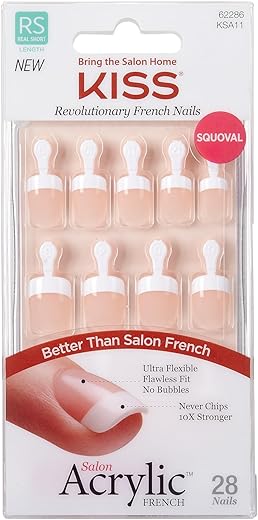 KISS Salon Acrylic, Press-On Nails, Nail glue included, 'Power Play', Pink, Real Short Size, Squoval Shape, Includes 28 Nails, 2g glue, 1 Manicure Stick, 1 Mini File